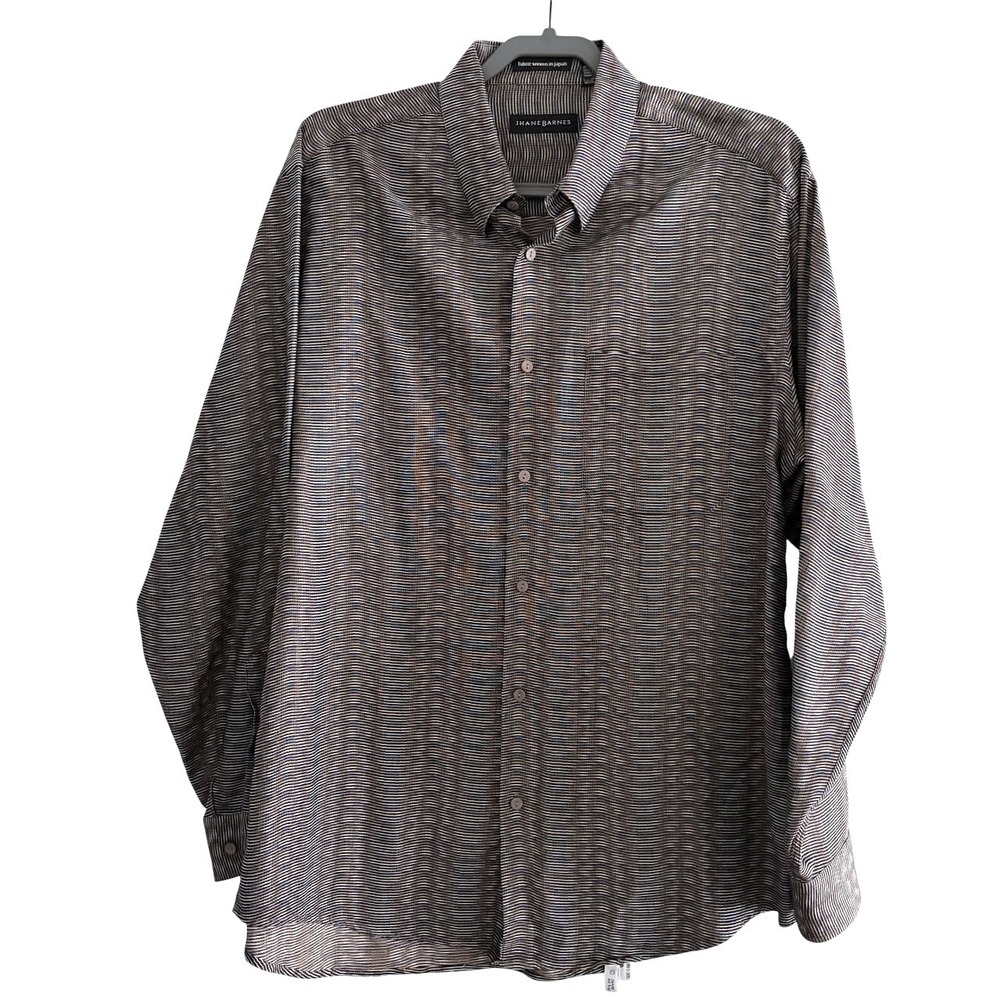 Jhane Barnes Shirt Mens L Cotton Long Sleeve Button Up Gray Brown Blue Multi
